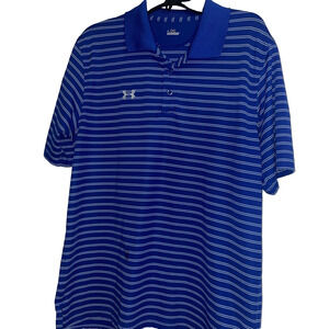 Under Armour Men's SZ L Polo/Golf Style Short Sleeve Blue White Striped